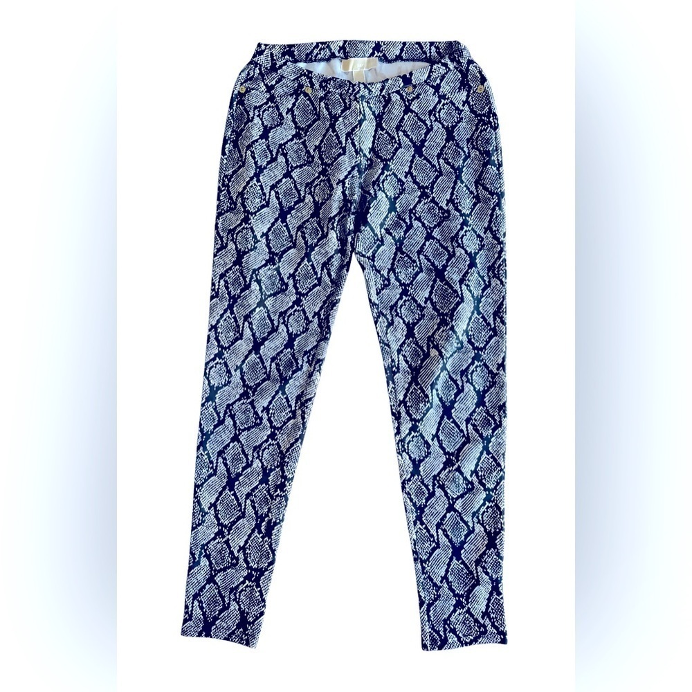 Michael Kors Snake Print Slim Pants P/S | Pull-On Stretch Navy Blue & White